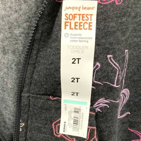 NWT! Unicorn Zip Up Light Weight Fleece Hoodie Jacket in 2T By Jumping Beans - Picture 3 of 6